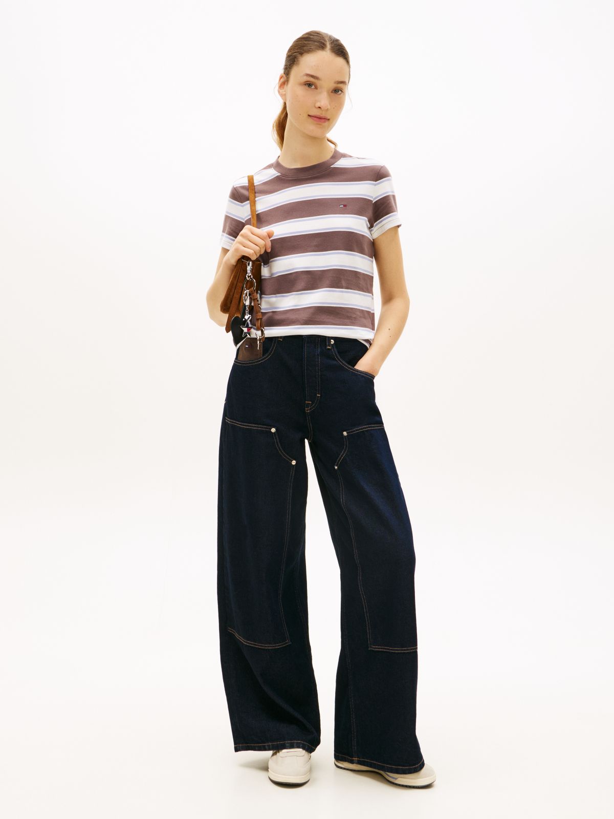 Flag Embroidery Jersey Crew Neck T-Shirt — Brown