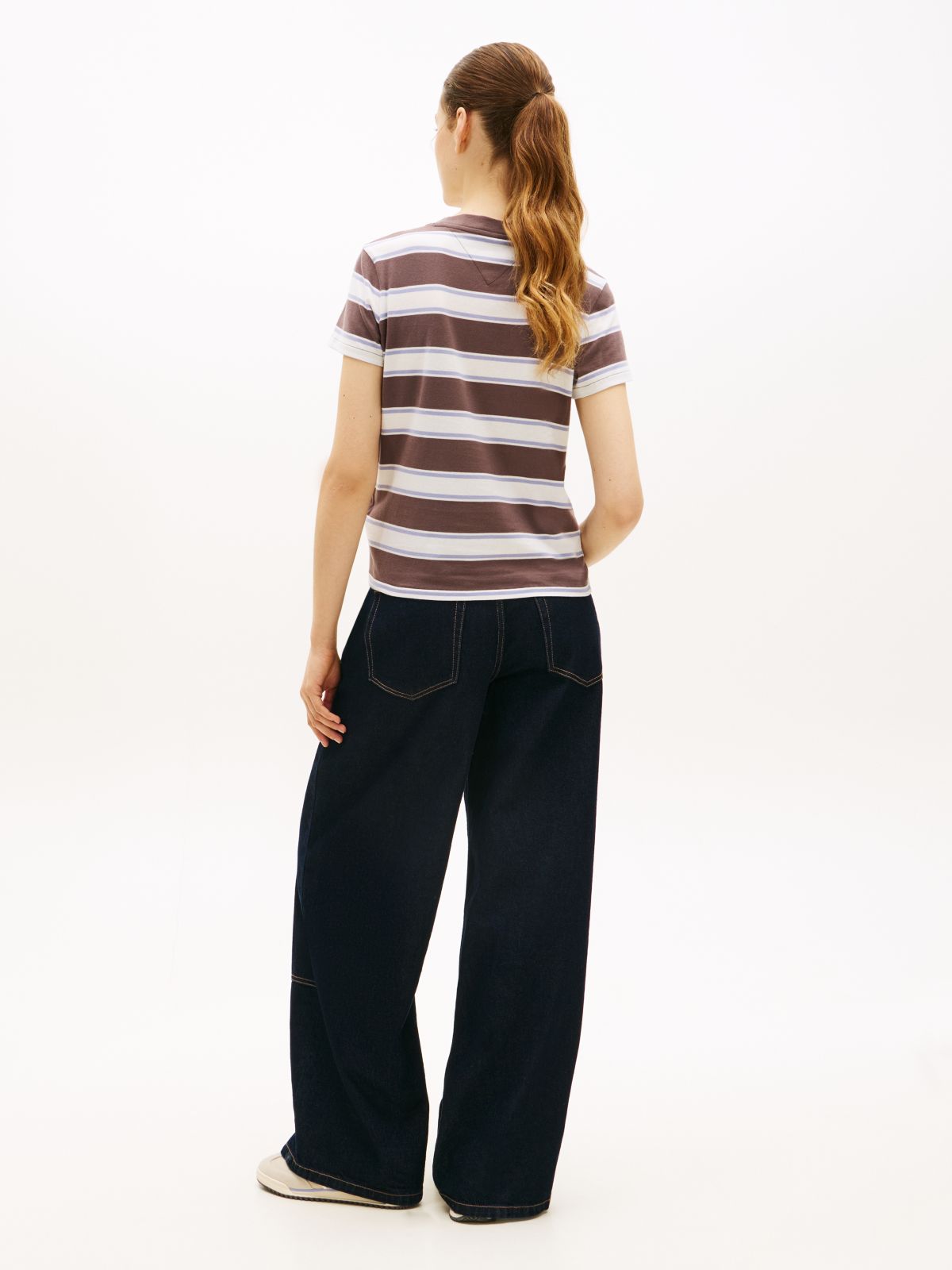 Flag Embroidery Jersey Crew Neck T-Shirt — Brown