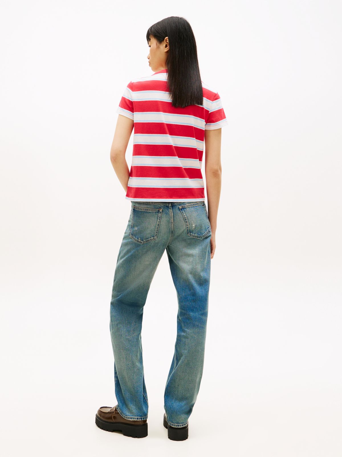 Flag Embroidery Jersey Crew Neck T-Shirt — Red