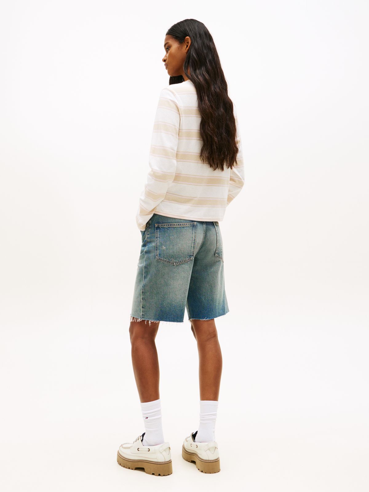 Flag Embroidery Jersey Long Sleeve T-Shirt — Beige