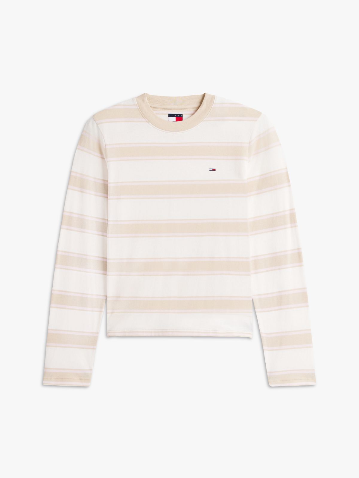 Flag Embroidery Jersey Long Sleeve T-Shirt — Beige