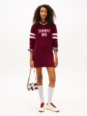 Intarsia Logo V-Neck Mini Jumper Dress