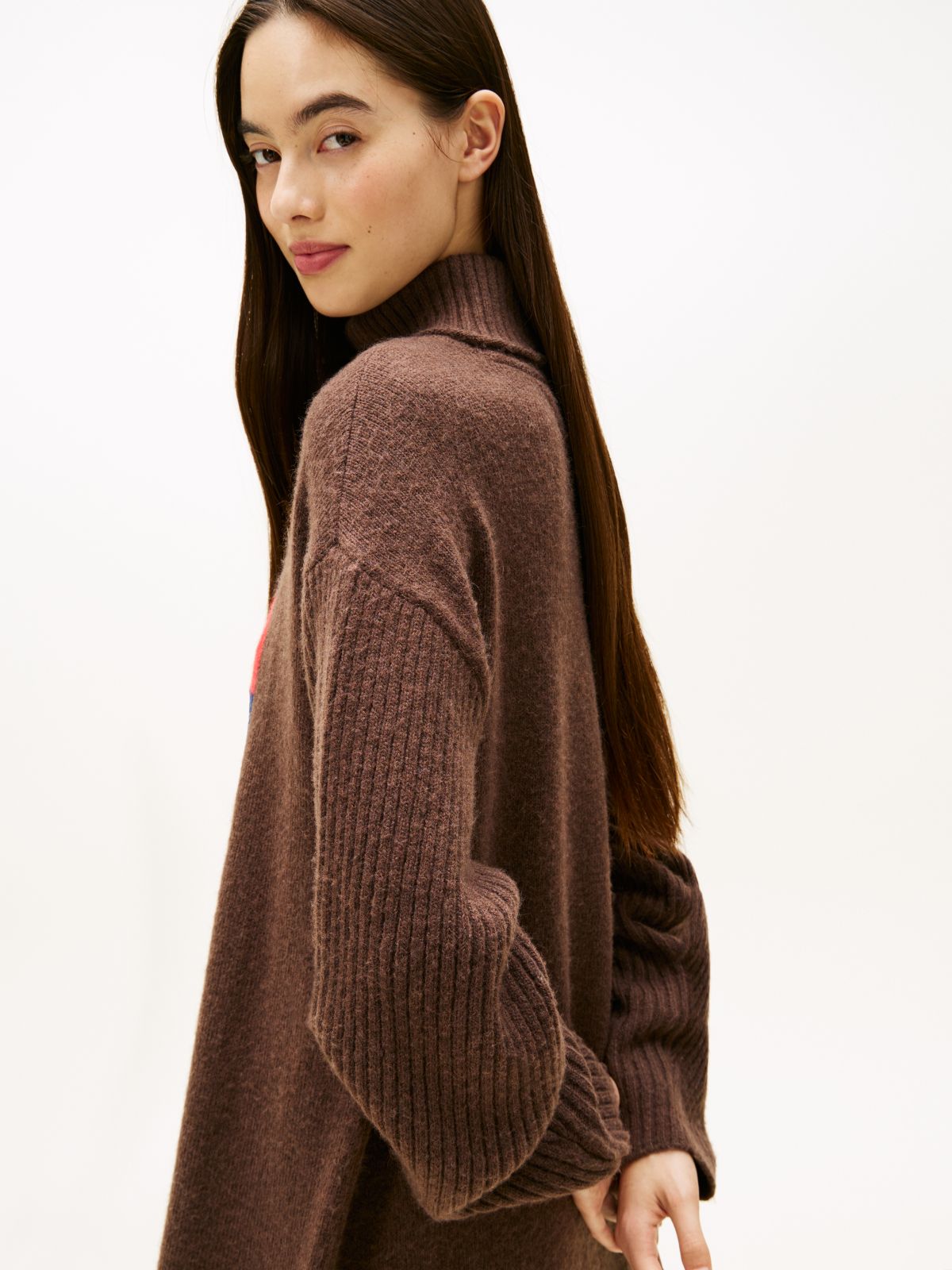 Tommy Flag Relaxed Mini Jumper Dress — Brown