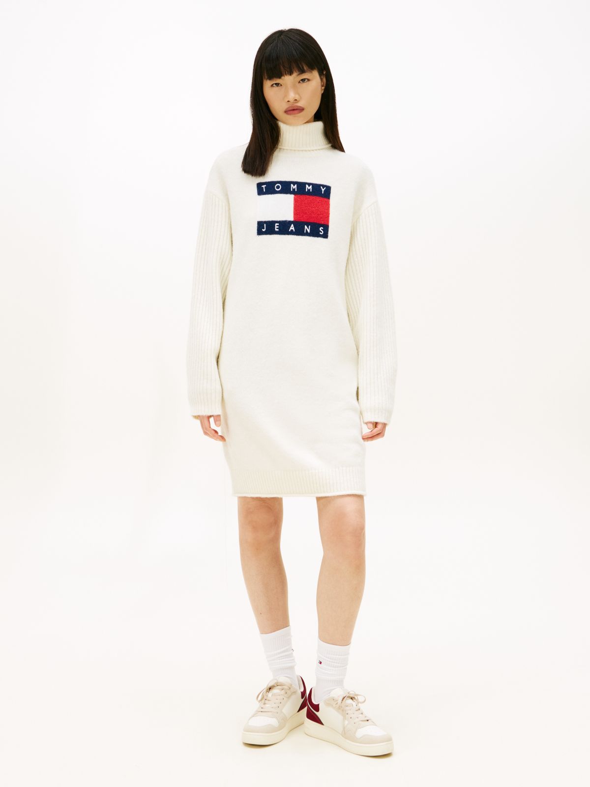 Tommy Flag Relaxed Mini Jumper Dress — White