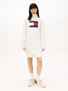 Tommy Flag Relaxed Mini Jumper Dress — White 1
