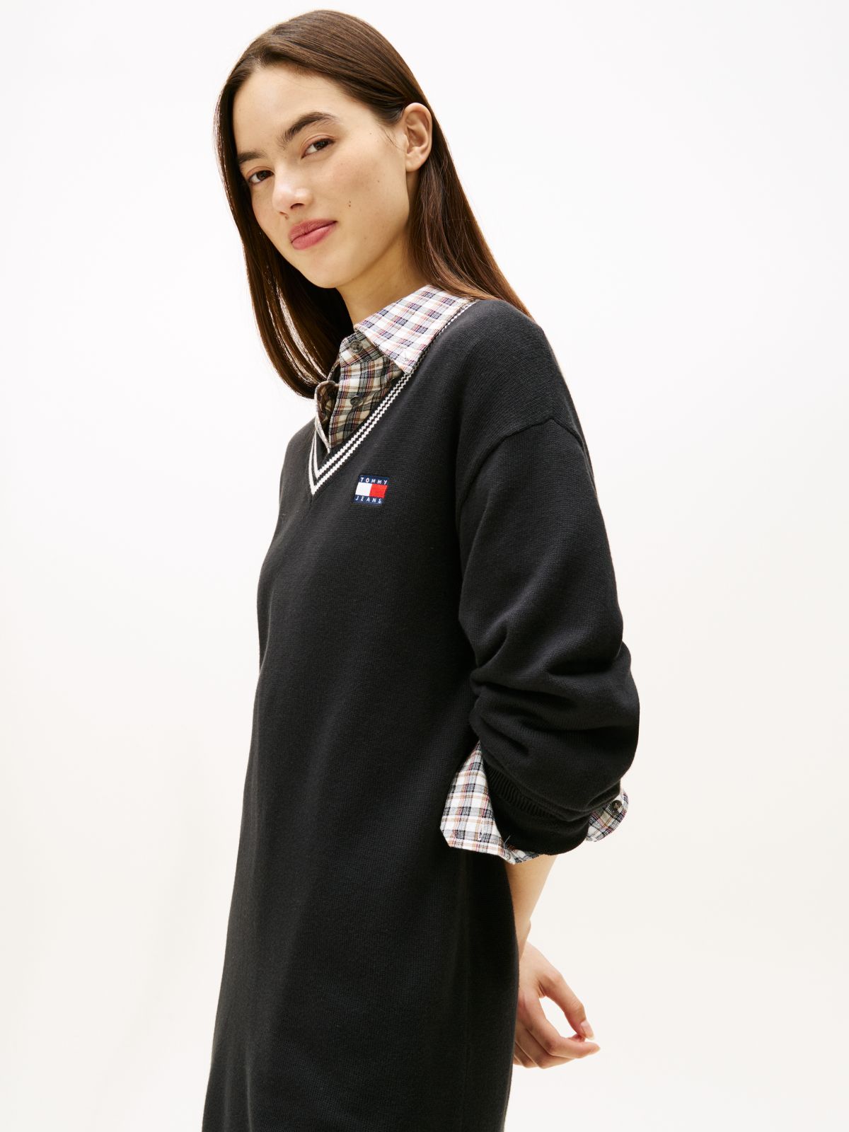 Tommy Badge Relaxed Mini Jumper Dress — Black