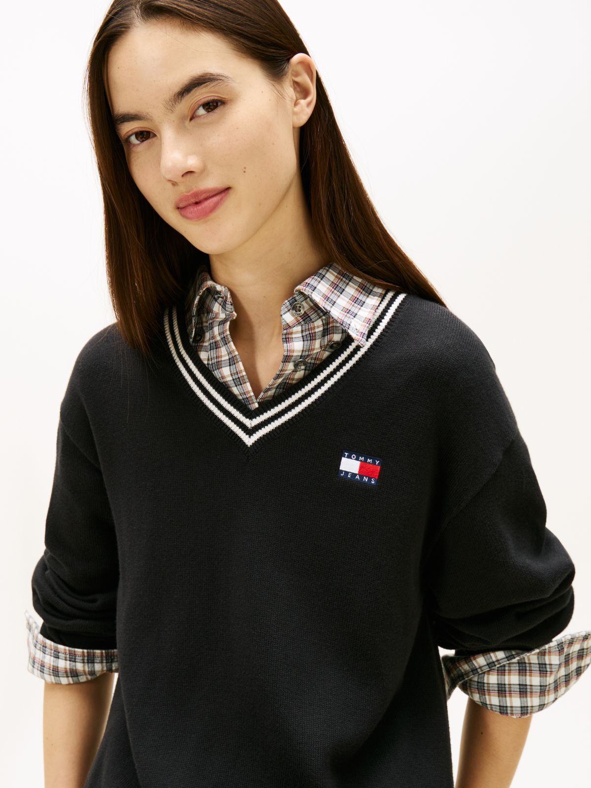 Tommy Badge Relaxed Mini Jumper Dress — Black