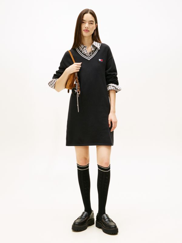 Tommy Badge Relaxed Mini Jumper Dress — Black