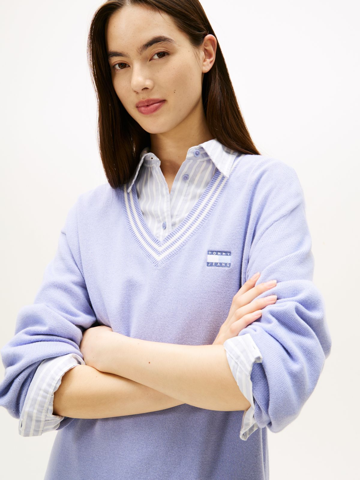 Tommy Badge Relaxed Mini Jumper Dress — Blue