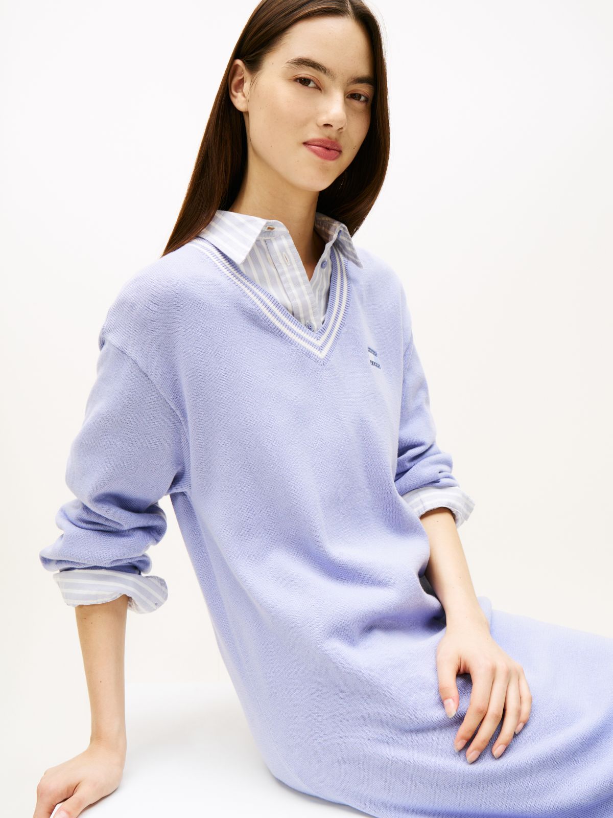 Tommy Badge Relaxed Mini Jumper Dress — Blue