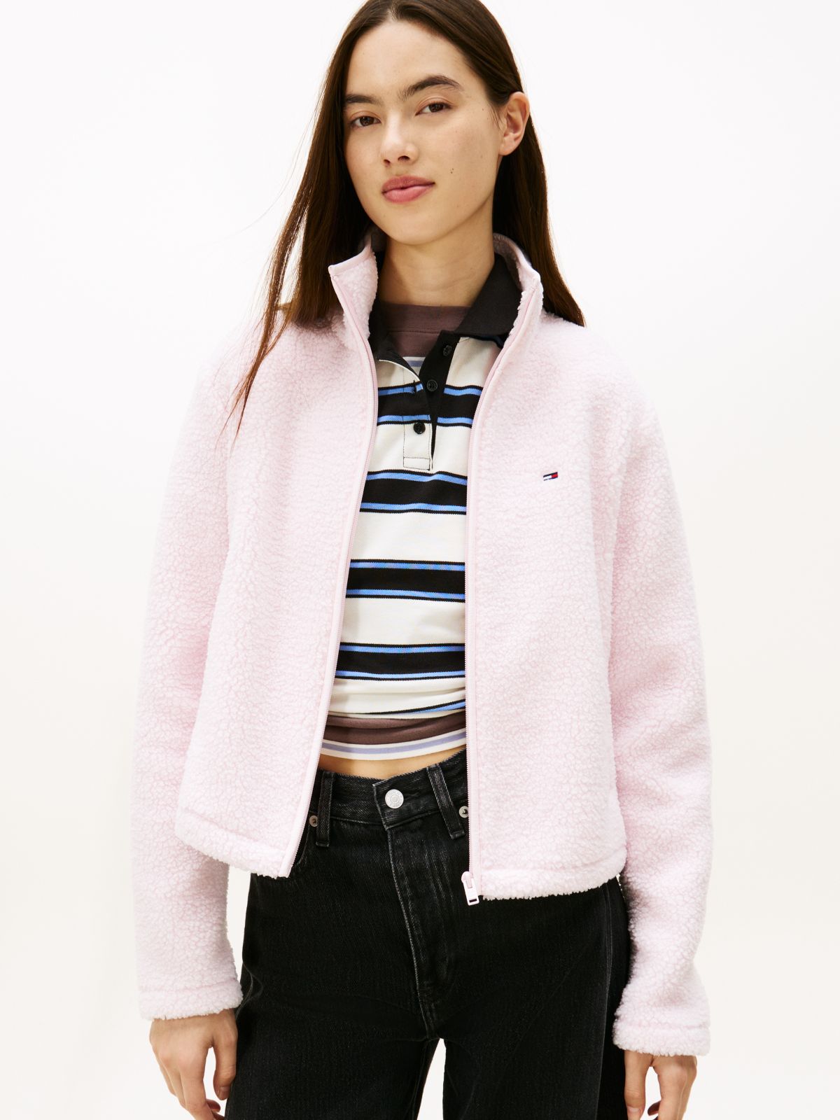 Teddy Fleece Zip-Thru Jacket — Pink