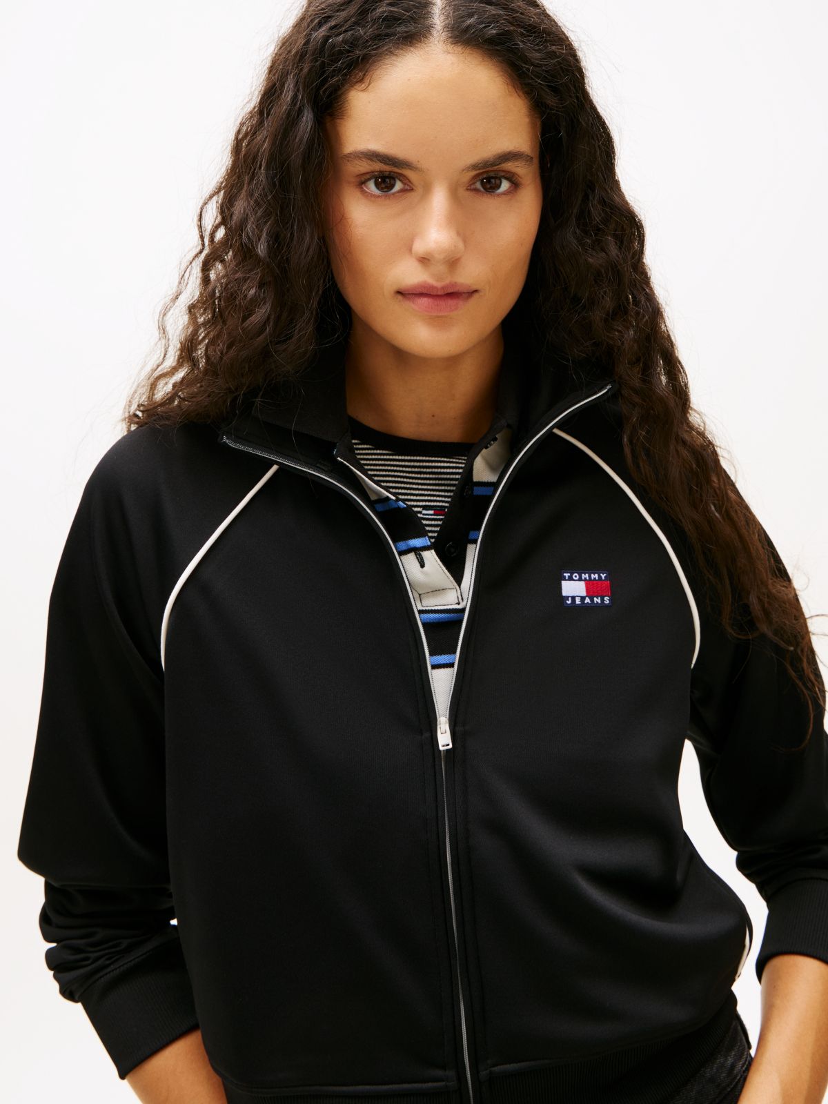 Tommy Badge Interlock Knit Track Jacket — Black
