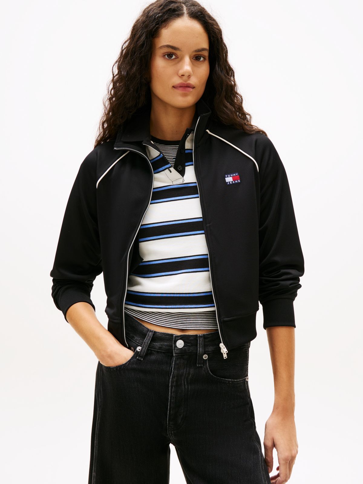 Tommy Badge Interlock Knit Track Jacket — Black