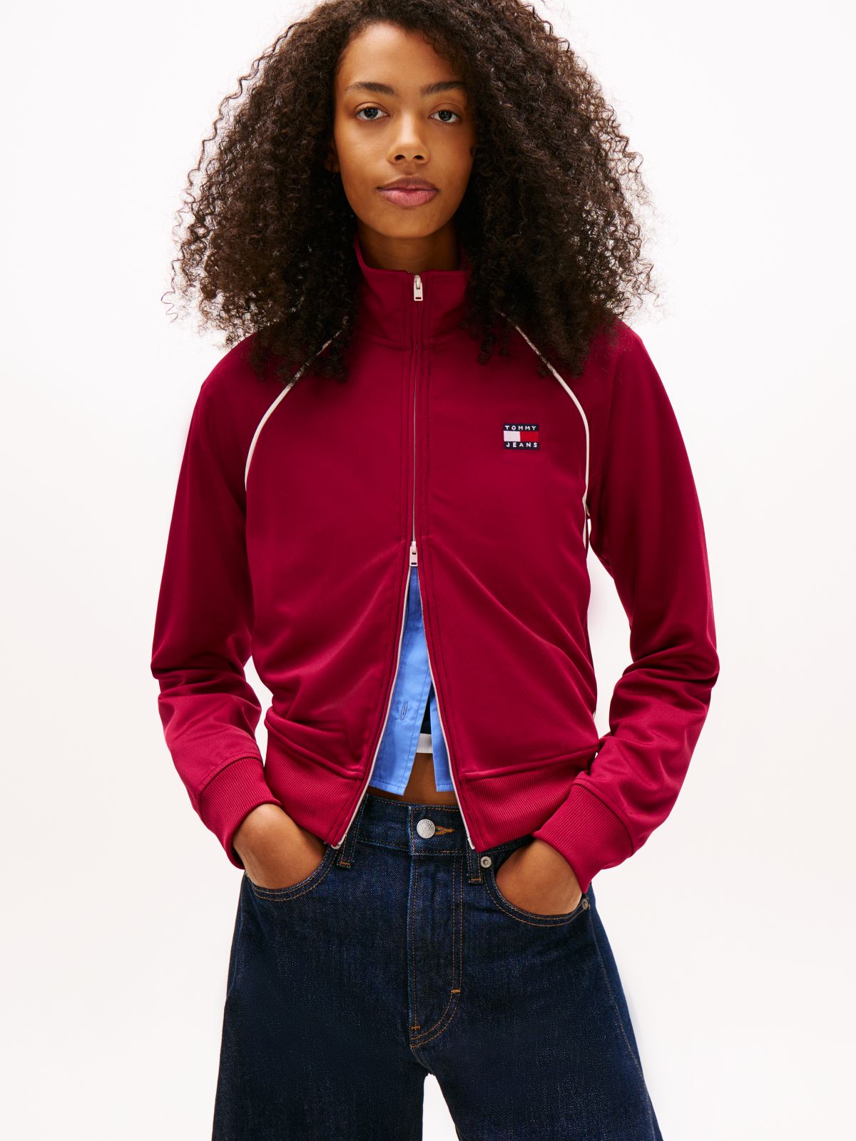 Tommy Badge Interlock Knit Track Jacket — Red
