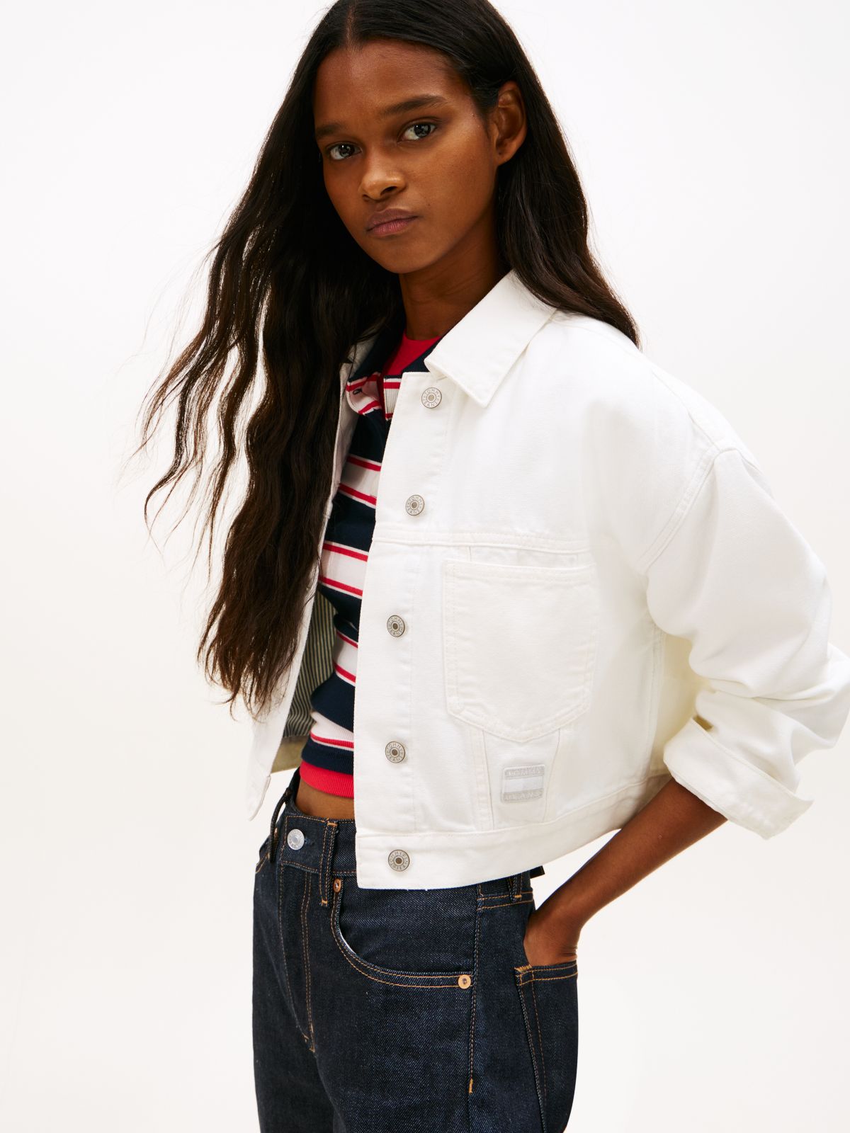 Back Logo Oversized Denim Trucker Jacket — White