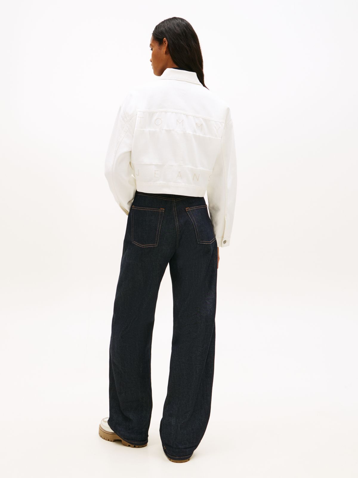 Back Logo Oversized Denim Trucker Jacket — White