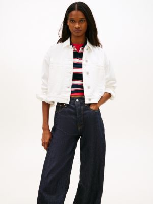 white back logo oversized denim trucker jacket for women tommy jeans