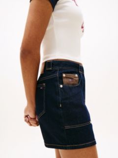 Flag Embroidery Denim Straight Mini Skirt — Blue 3