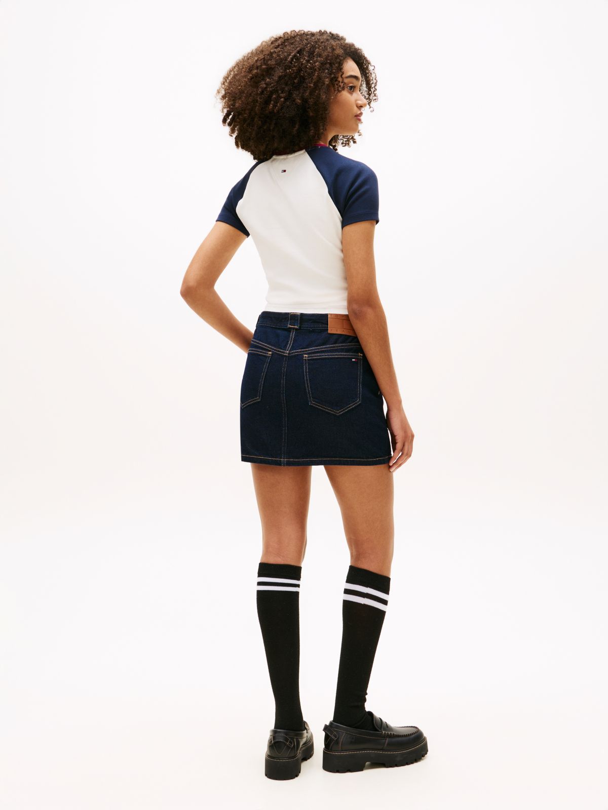 Flag Embroidery Denim Straight Mini Skirt — Blue