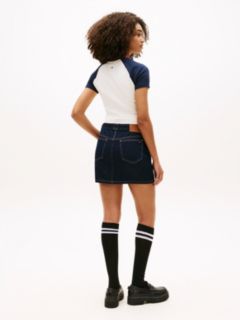 Flag Embroidery Denim Straight Mini Skirt — Blue 4