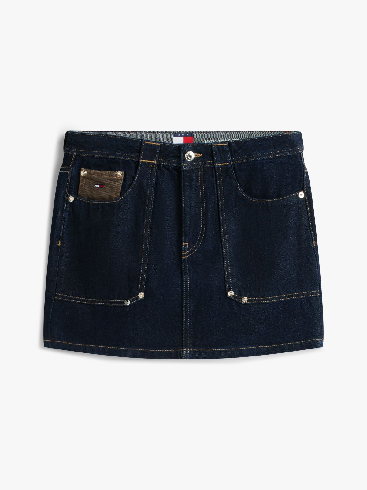 Flag Embroidery Denim Straight Mini Skirt — Blue