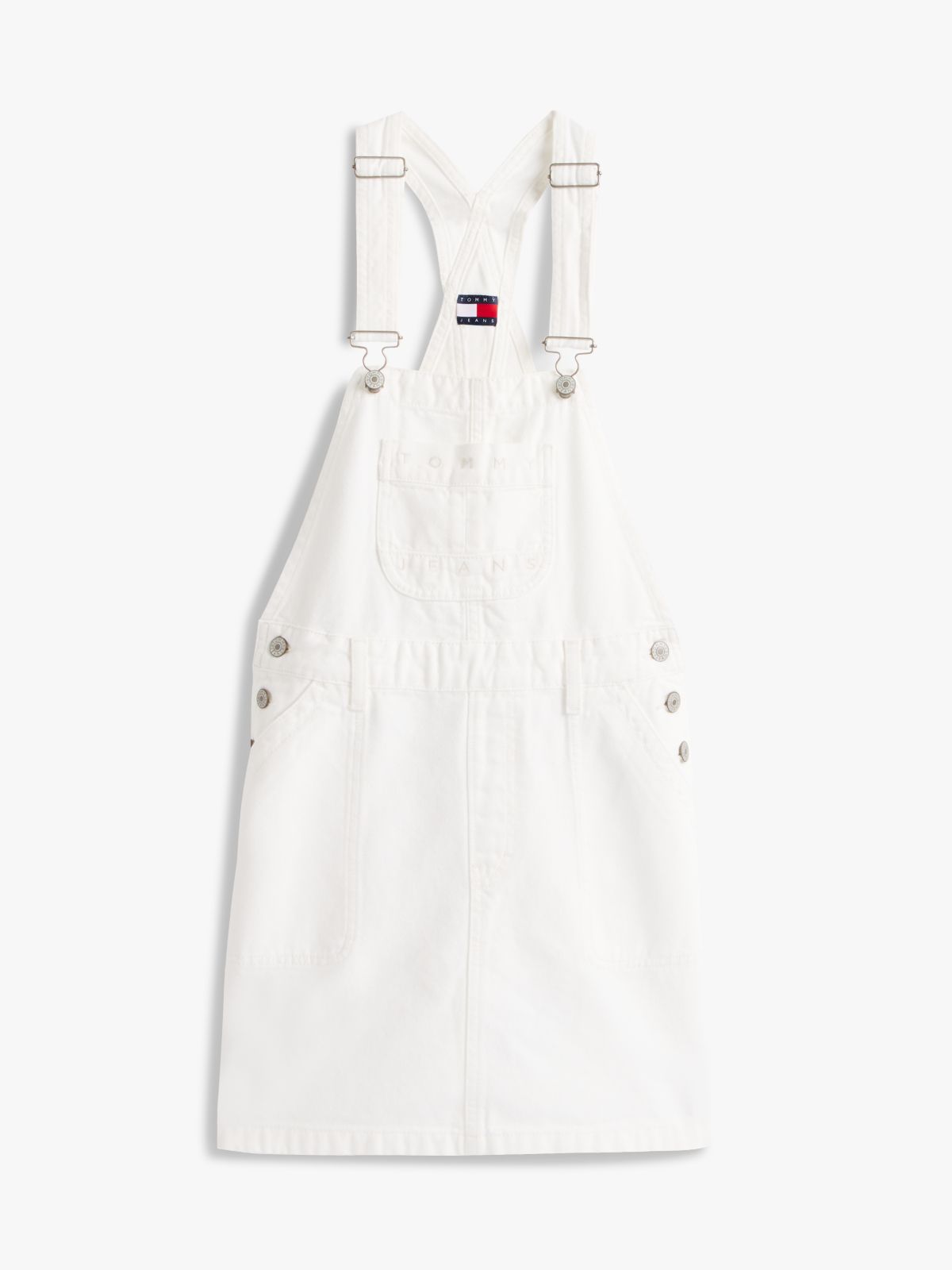Logo Pocket Mini Denim Dungaree Dress — White