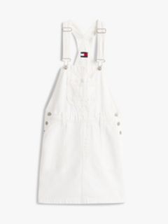Logo Pocket Mini Denim Dungaree Dress — White 5