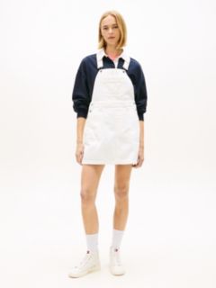 Logo Pocket Mini Denim Dungaree Dress — White 1