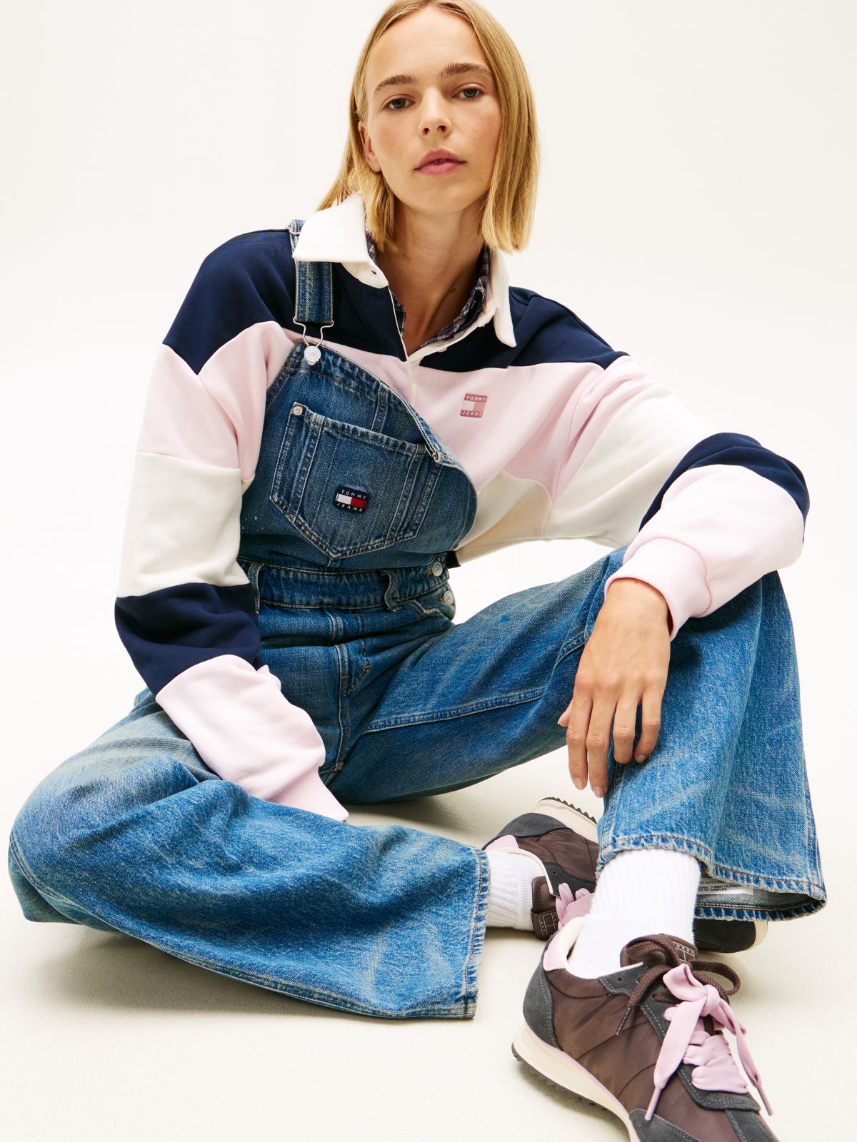 Mia Relaxed Faded Denim Dungarees — Blue