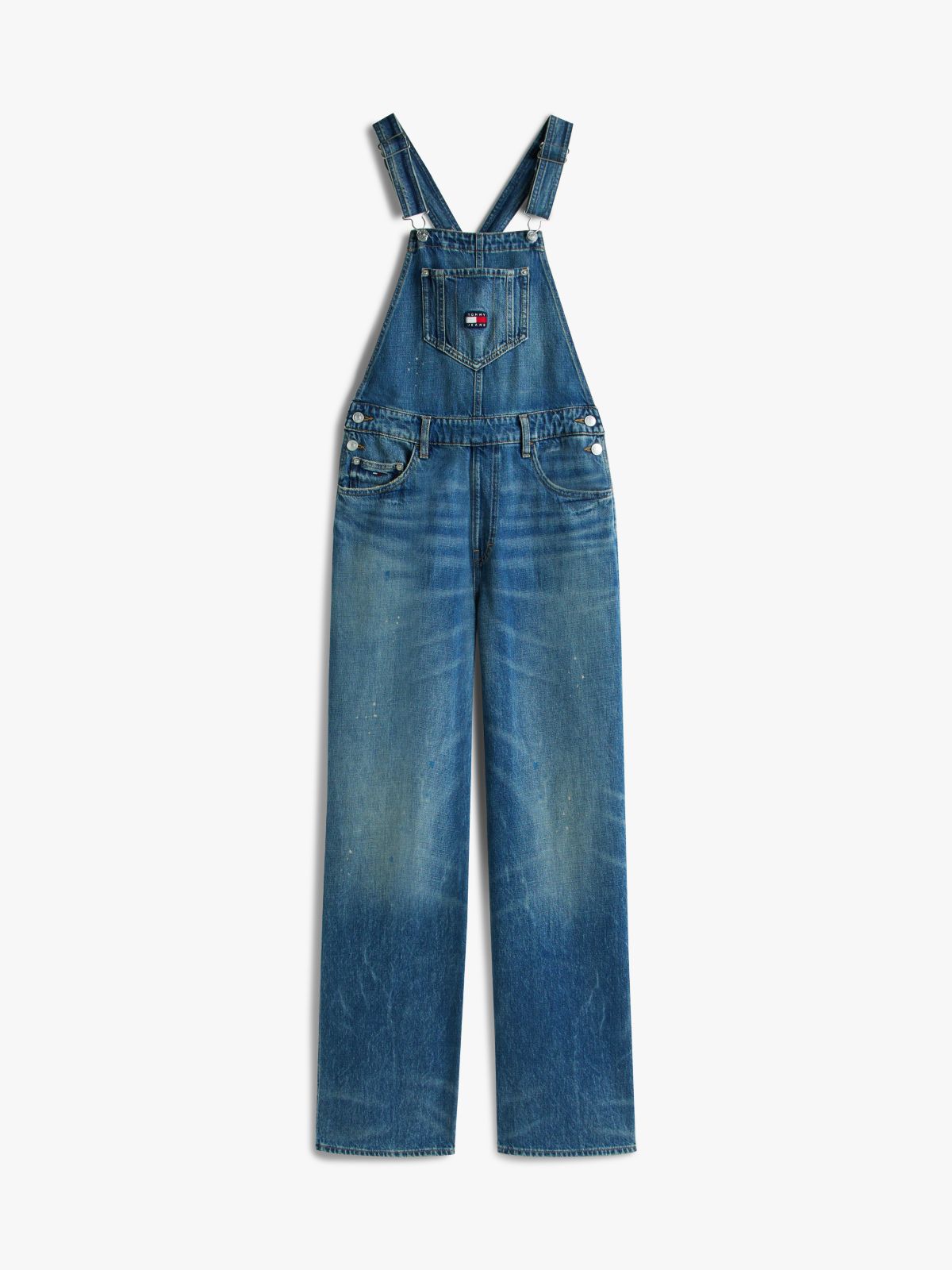 Mia Relaxed Faded Denim Dungarees — Blue