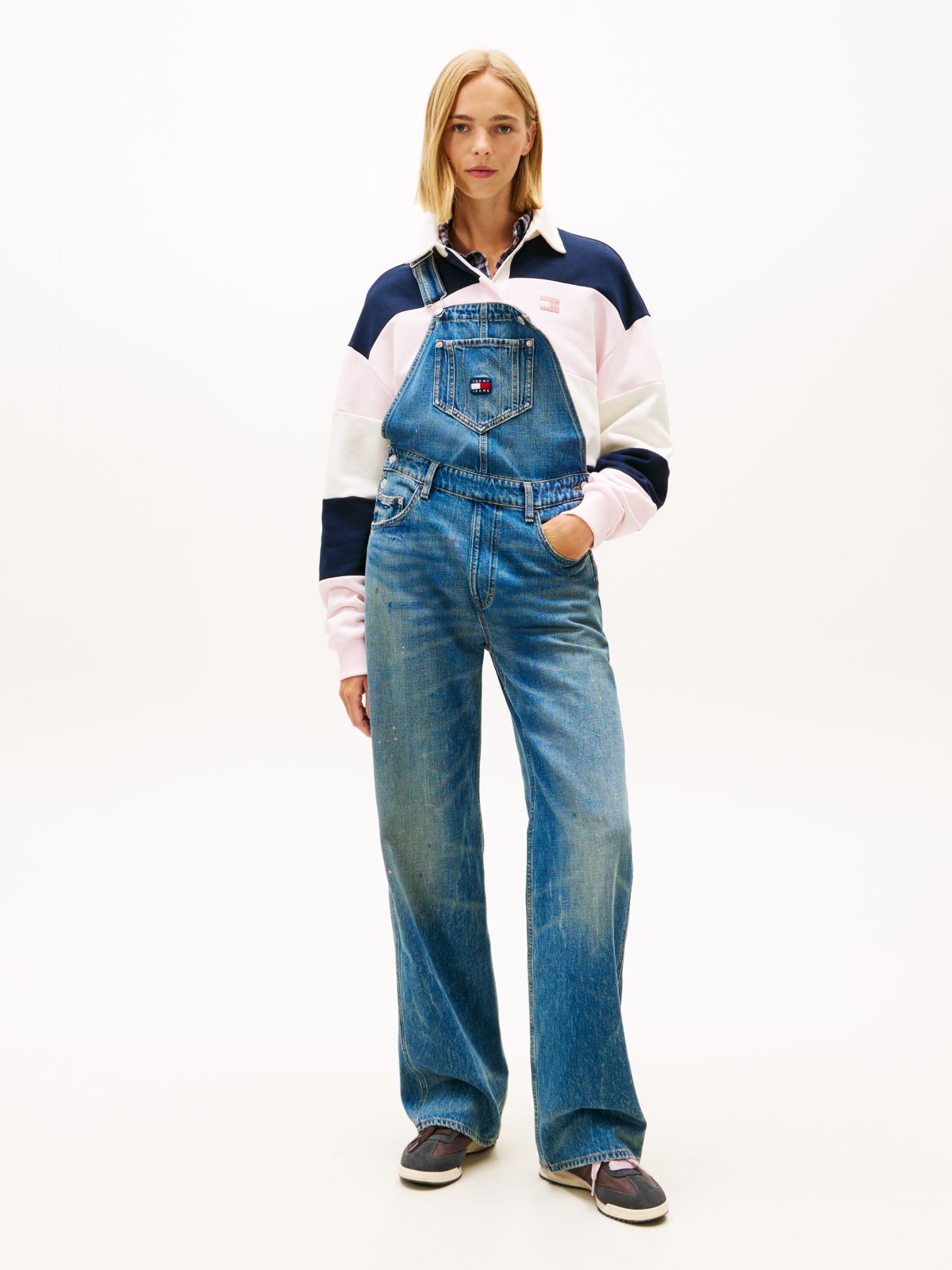Mia Relaxed Faded Denim Dungarees — Blue