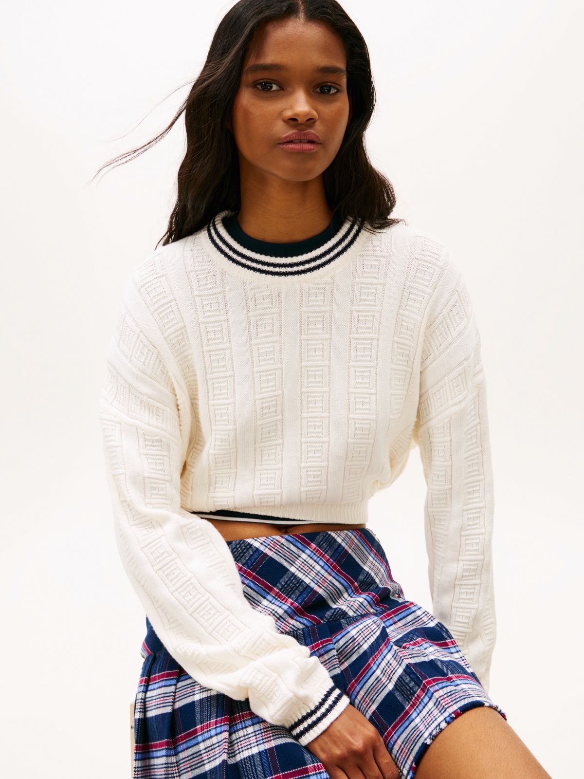 Flag Cable Knit Relaxed Jumper — White