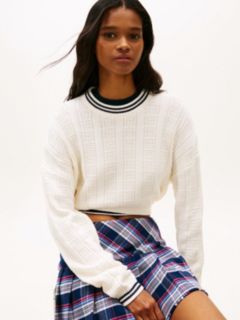 Flag Cable Knit Relaxed Jumper — White 2