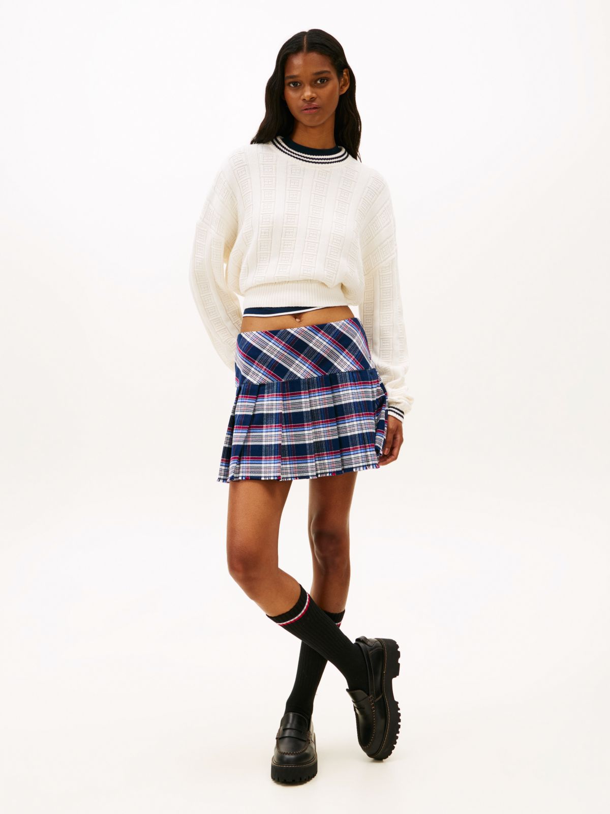 Flag Cable Knit Relaxed Jumper — White