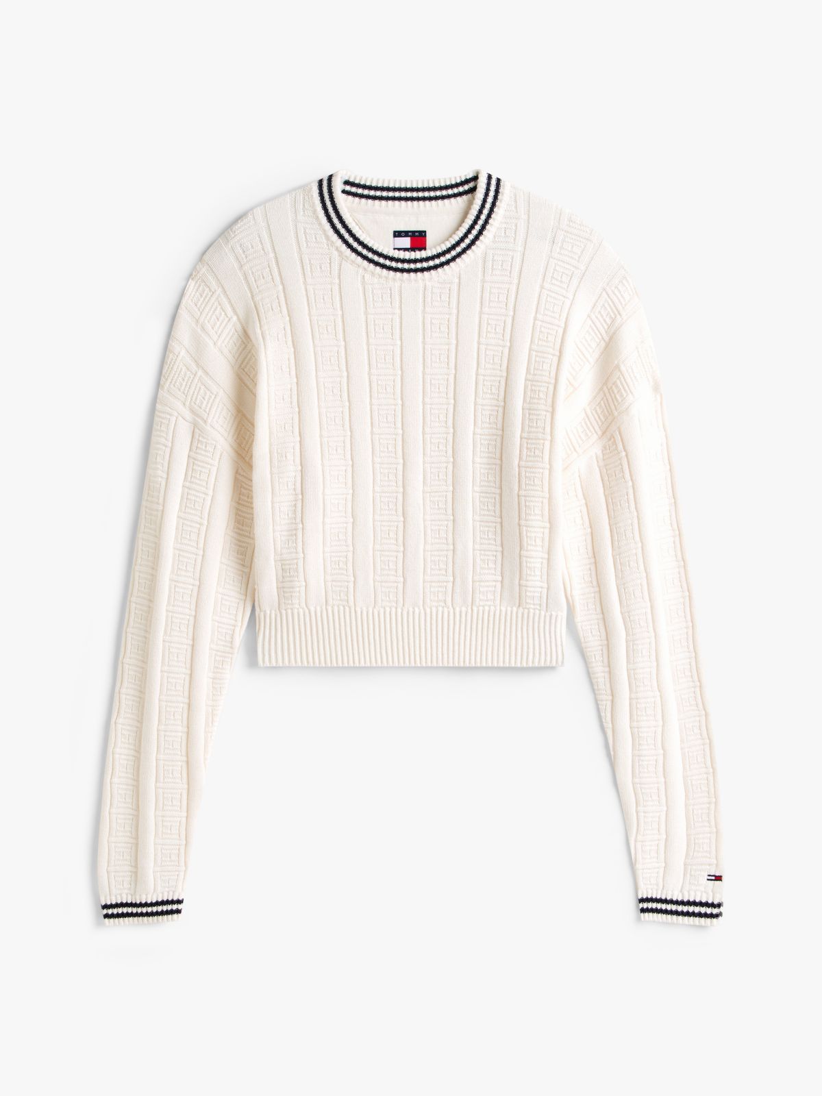 Flag Cable Knit Relaxed Jumper — White