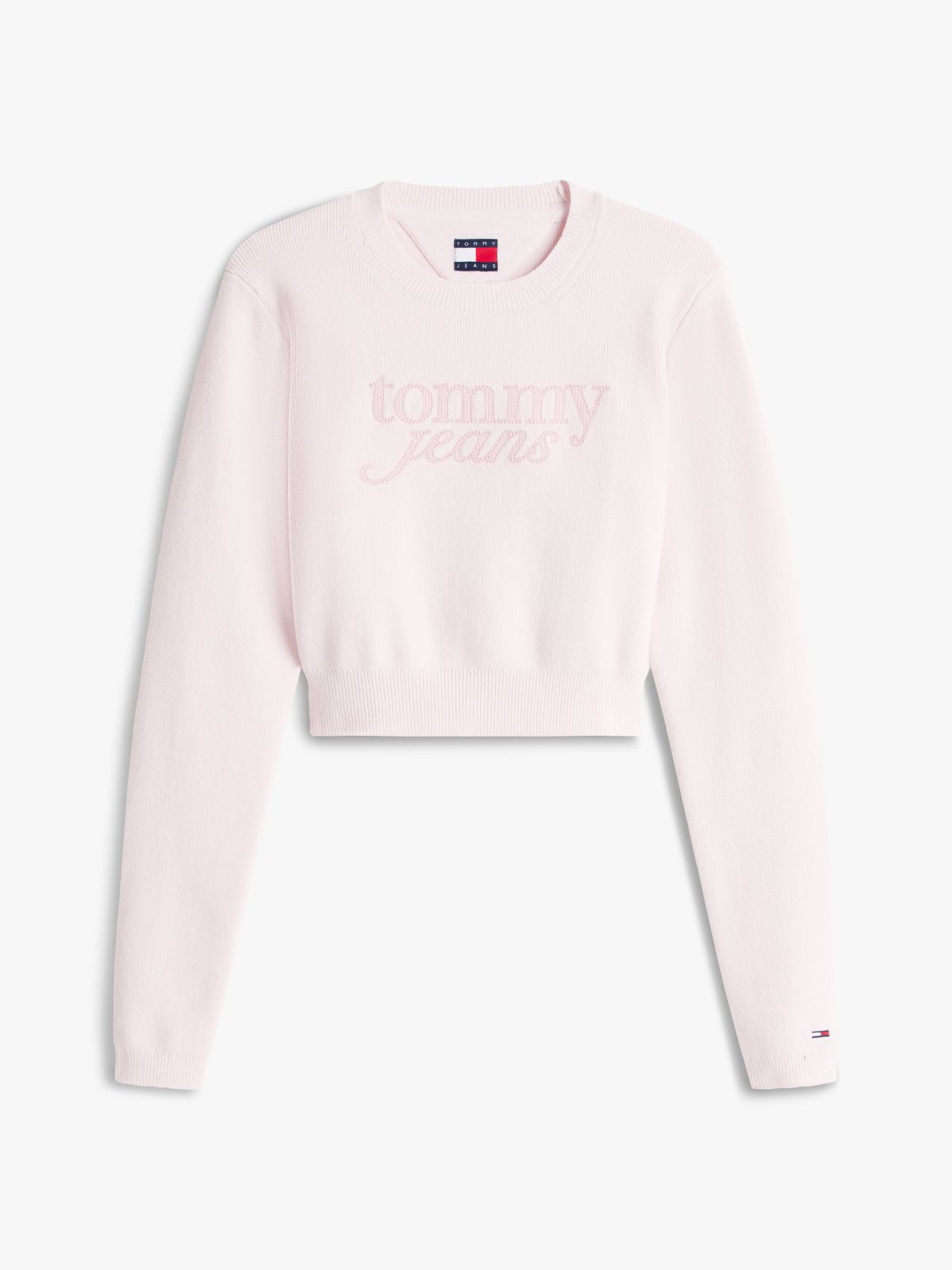 Stitch Logo Chenille Slim Cropped Jumper — Pink