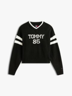 Intarsia Logo V-Neck Relaxed Jumper — Black 5