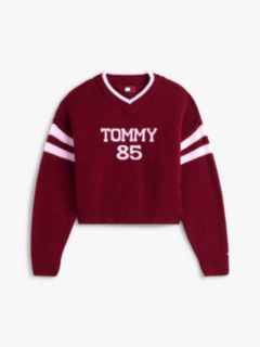 Intarsia Logo V-Neck Relaxed Jumper — Red 5