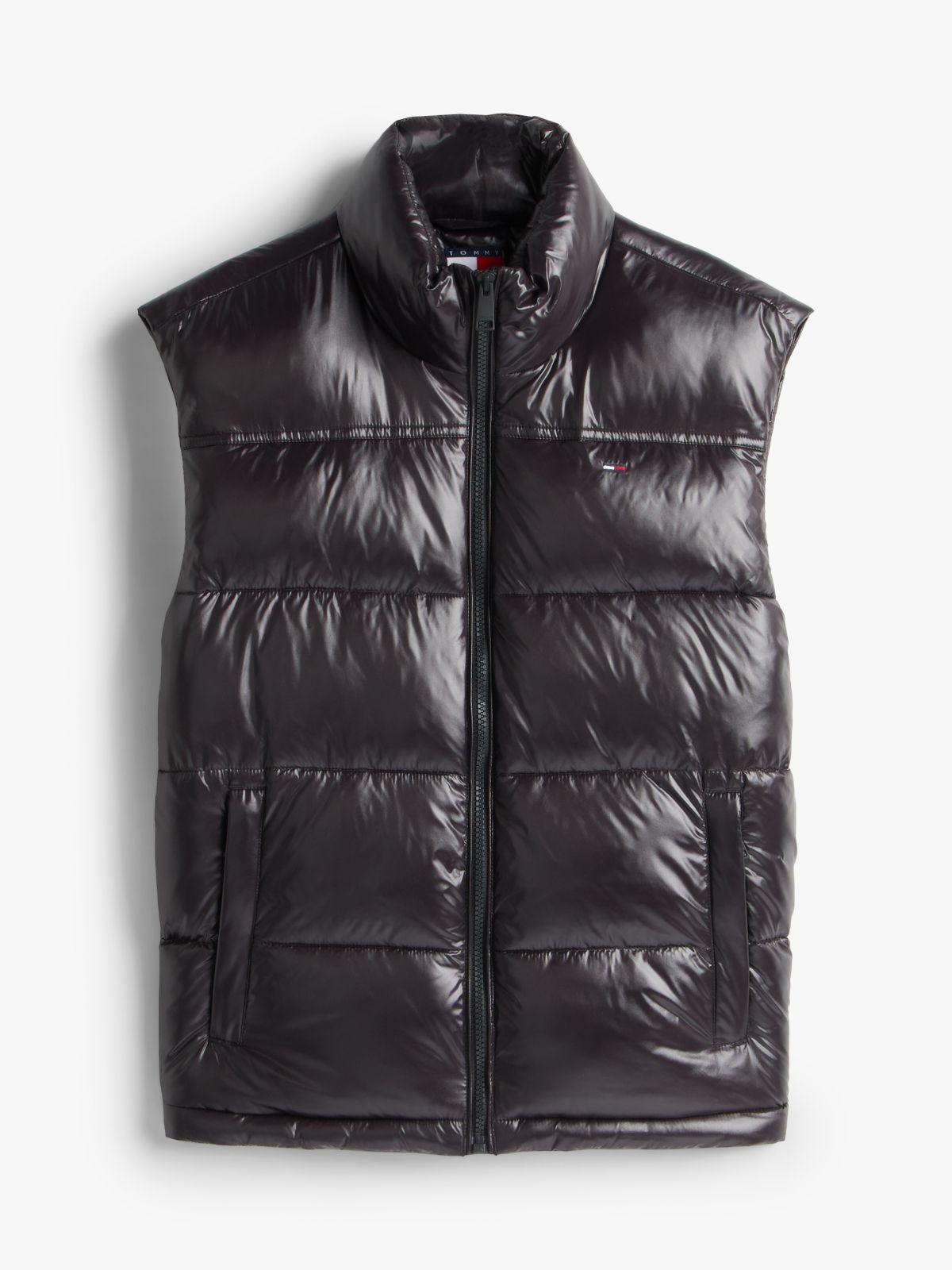 Flag Embroidery Shiny Puffer Gilet — Black