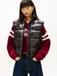 Flag Embroidery Shiny Puffer Gilet — Black 1
