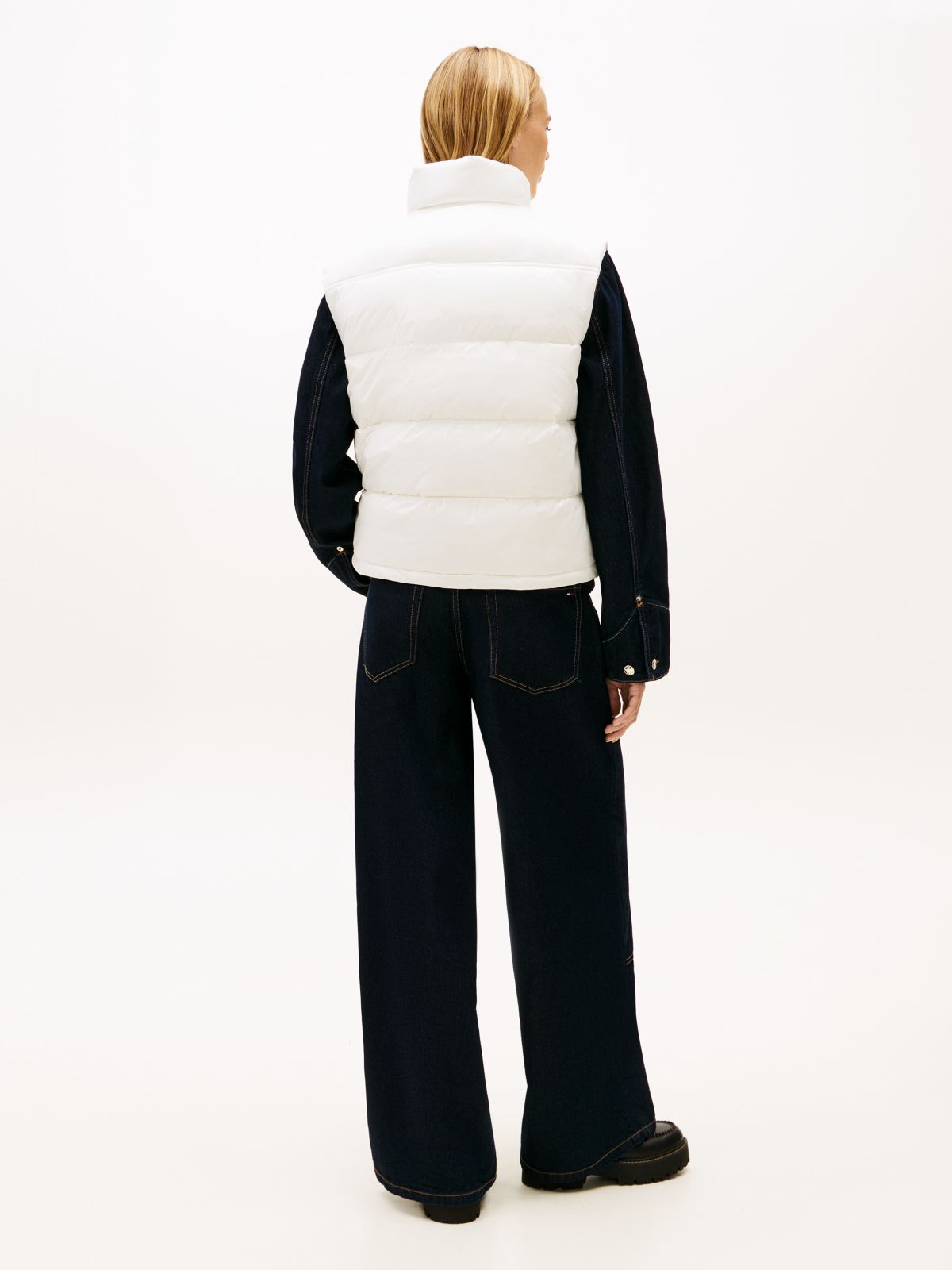 Flag Embroidery Shiny Puffer Gilet — White
