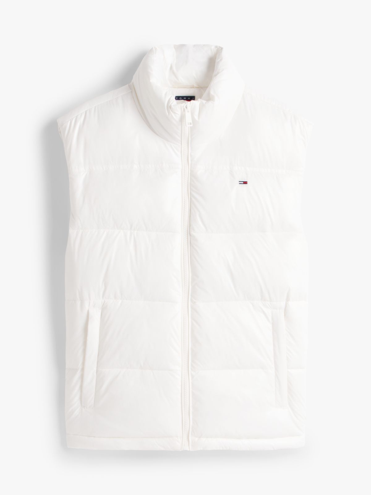Flag Embroidery Shiny Puffer Gilet — White