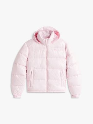 doudoune déperlante à effet brillant rose pour femmes tommy jeans