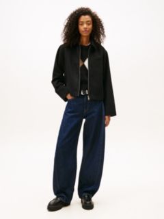 Collared Zip-Thru Wool Blend Twill Jacket — Black 3