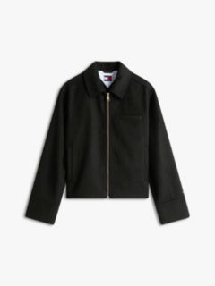 Collared Zip-Thru Wool Blend Twill Jacket — Black 5