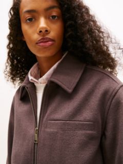 Collared Zip-Thru Wool Blend Twill Jacket — Brown 2