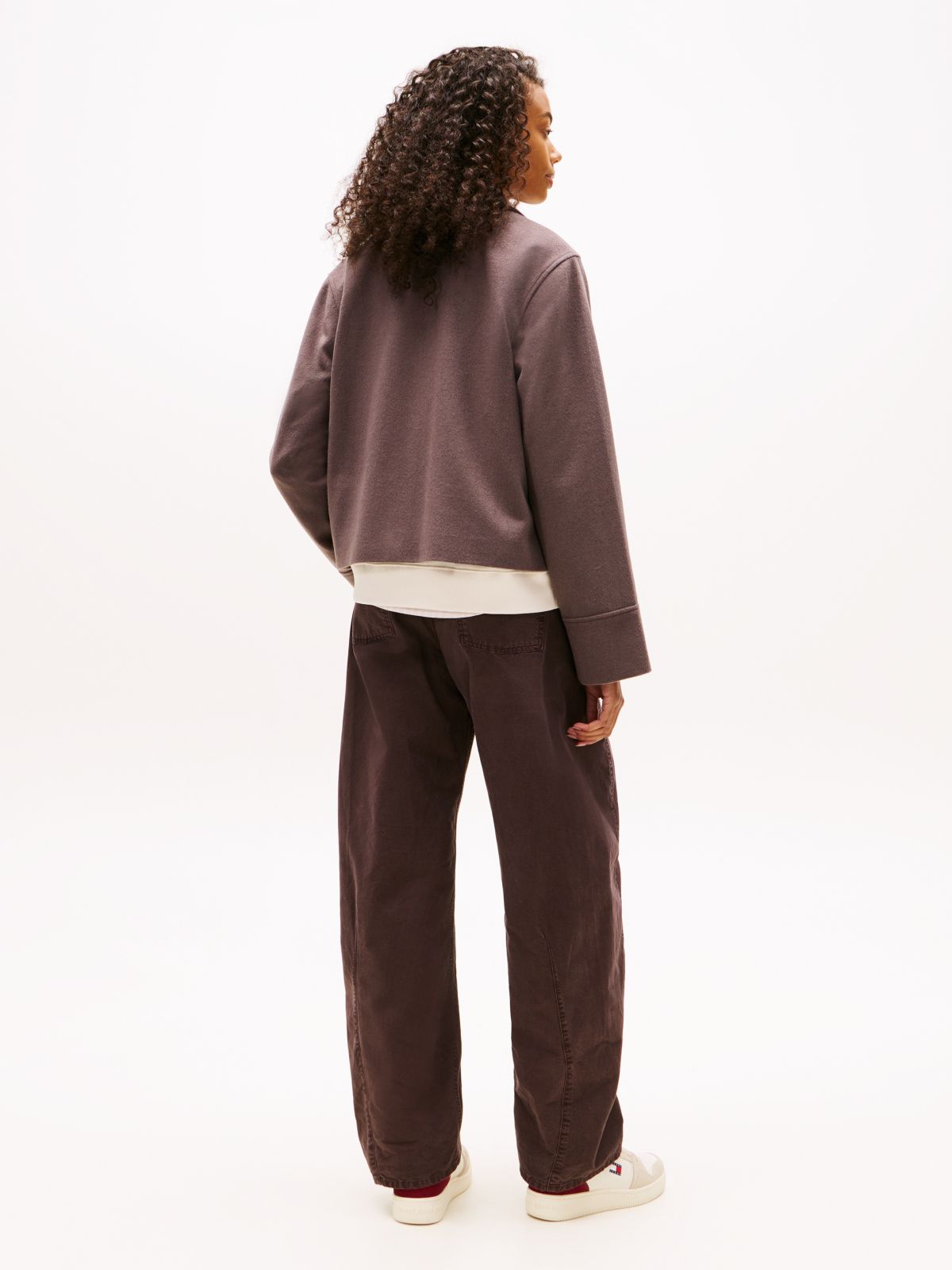 Collared Zip-Thru Wool Blend Twill Jacket — Brown
