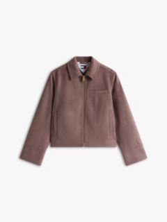 Collared Zip-Thru Wool Blend Twill Jacket — Brown 5