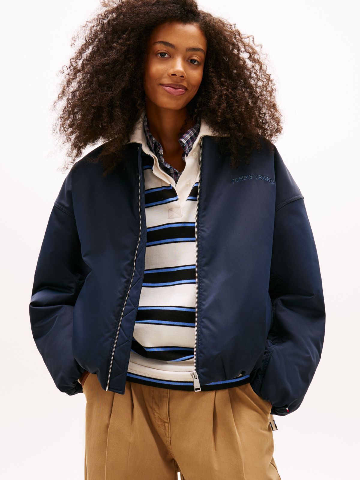 Back Logo Embroidery Bomber Jacket — Blue