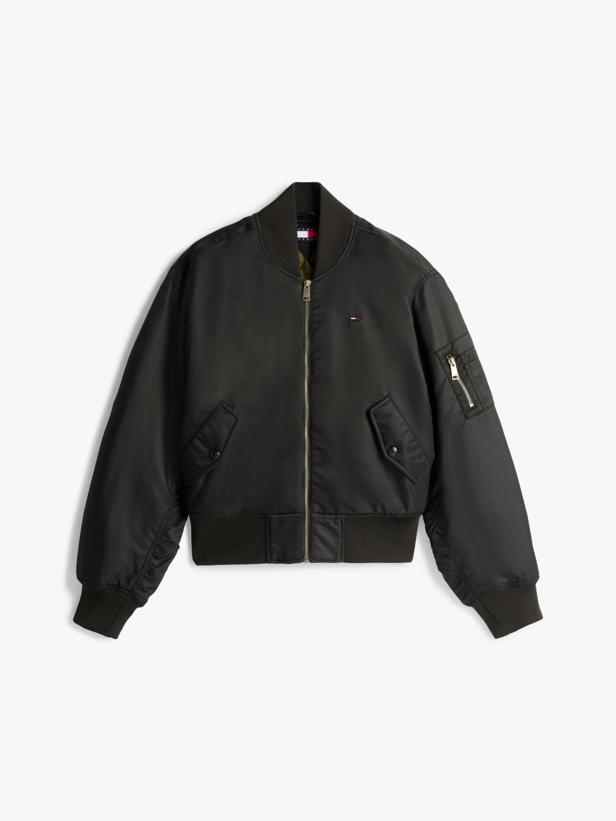 Shiny Twill Bomber Jacket — Black